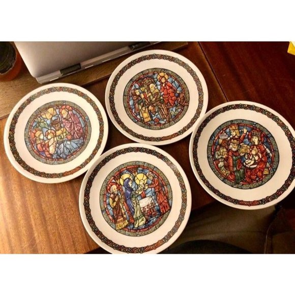 4 D’Arceau Limoges NOEL VITRAIL Stained Glass Religious Christmas Plates 1976-79 - Picture 1 of 10